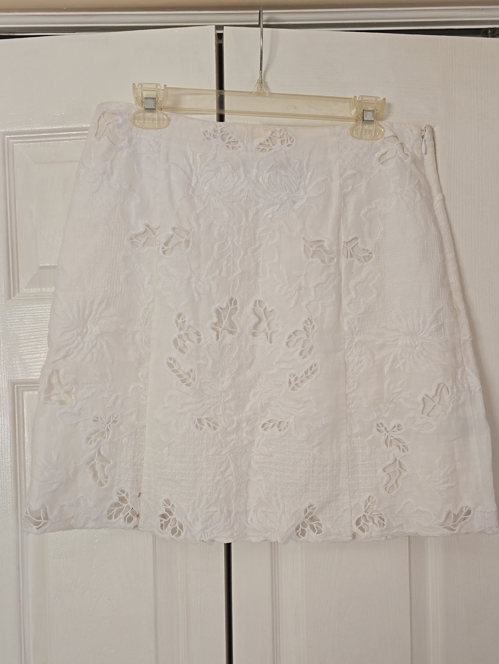 Yoana Baraschi Size 10 White Embroidered Eyelet A-Line Mini Skirt